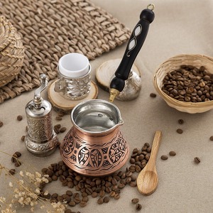 Decorative Engraved <b>Turkish</b> Coffee Pot With Wooden Cezve Handle - Product Image 5