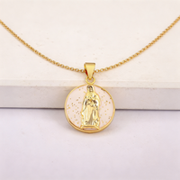 Pendentif chrétien QIKU plaqué or, Vierge Marie ronde en émail, collier avec personnage, bijoux religieux catholiques pour la fabrication de colliers
