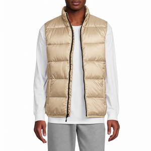 Gilet matelassé léger pour homme, col montant, kaki, sans manches, fermeture éclair, doudoune décontractée pour l'hiver - Product Image 4