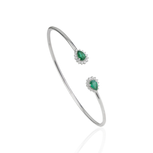 Premium Pure 925 Sterling <b>Silver</b> 100% Genuine Emerald Gemstone & Diamond Handmade Open <b>Cuff</b> Bangle Fine Jewelry - Product Image 3