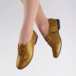 MBAANI Zapatos de baile de jazz de cuero genuino negro para mujer, zapatos planos de práctica con suela dividida y cordones - Product Image 5