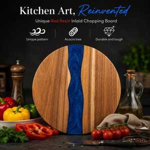 Tabla de servir queso de madera natural con mango de resina, tabla ecológica para preparar alimentos, para queso, pan, frutas y frutos secos - Product Image 4