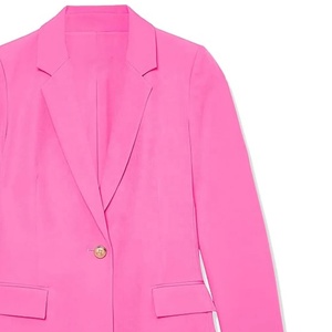 Blazer rose pour femme avec revers vert et boutons dorés, manches longues, couleur unie, col cranté, simple boutonnage, laine et polyester - Product Image 5