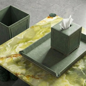 Rectangular Leather Storage <b>Tray</b> Green Minimalist Design For Desk Organization Easy To Clean Single Tier Textured Finish - Product Image 2