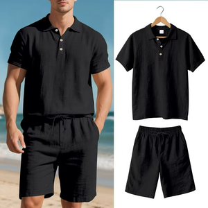 Summer Men's Breathable Hawaiian Print Tracksuit Holiday Beachwear Short Suit 2 Piece Polo T Shirt Shorts <b>Set</b> - Product Image 3