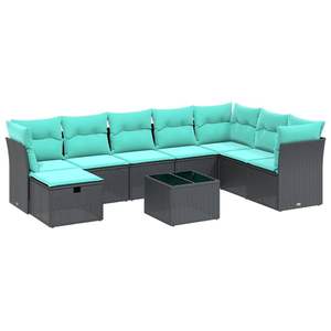 ชุดโซฟาลานบ้านหวายโพลีสีดำ 9 ชิ้นพร้อมชุดเบาะรองนั่งในสวน - Product Image 2