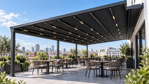 Pergola en tissu PVC écologique de qualité supérieure, revêtement PVC, résistante à la décomposition, imperméable, toit motorisé réglable, éclairage LED, jardin extérieur - Product Image 6