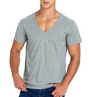 T-shirts pour hommes en jersey 100 % coton de haute qualité, coupe ajustée, col en V profond, personnalisables avec logo, anti-plis, respirants, vente en gros