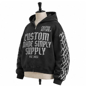 Sudadera con capucha y cremallera personalizada para hombre, estilo oversize, streetwear, de algodón negro, felpa francesa, con estampado frontal, para otoño, vintage, lavada. - Product Image 4