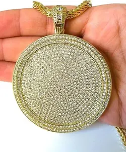 Collar de Plata de Ley 925 con Colgante Circular Grande de Moissanita Estilo Hip Hop, Chapado en Oro/Plata/Oro Rosa para Mujer - Product Image 1