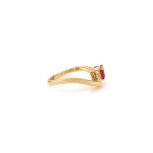 Anillo de Oro Amarillo K14 con Rubí Natural, Gema Preciosa, Piedra de Nacimiento de Julio, Diseño Ondulado, Joyería de Moda para Mujer - Product Image 5