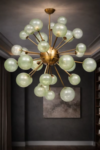 1950s Mid Century Brass Glass Globe Sputnik Chandelier LED Retro Ceiling <b>Light</b> Fixture <b>Dining</b> Room Living Room Home Decor - Product Image 2