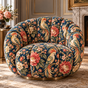 Tissu d'ameublement en velours bleu marine à motif floral pour la rembourrage des canapés et des chaises - Product Image 3