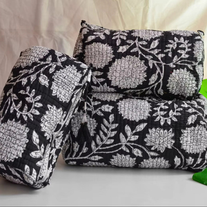 Premium Cotton Toiletry Bag <b>Block</b> Print Makeup Pouch Travel Organizer Cosmetic Storage Bag Everyday Use - Product Image 1