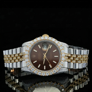 Montre de luxe fine à mouvement automatique ETA, entièrement sertie de diamants Moissanite, en acier inoxydable, verre, résistante à l'eau 10 bars, pour usage quotidien - Product Image 6