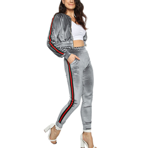 <b>Womens</b> <b>Velour</b> <b>Tracksuit</b> Two Piece Outfits Long Sleeve Hooded Zip Crop Tops Flared Pants Set Winter Eco-Friendly Wear New 2026 - Product Image 4