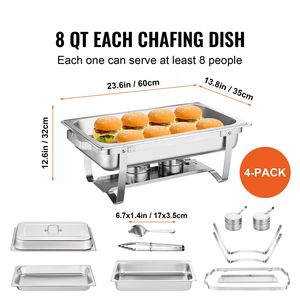Set Buffet in Acciaio Inossidabile da 8 Qt, 4 Pezzi, Scaldavivande Rettangolare con Contenitori Grandi, Controllo Manuale della Temperatura, Alimentazione ad Acqua - Product Image 2