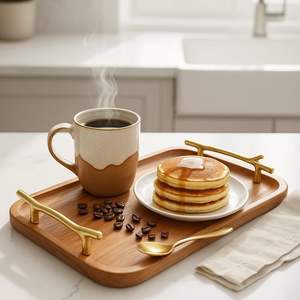 Plateau décoratif en bois d'acacia pour servir, accessoires de table à manger et organisateur de cuisine, plateaux de service pour usage en restaurant, à vendre - Product Image 1