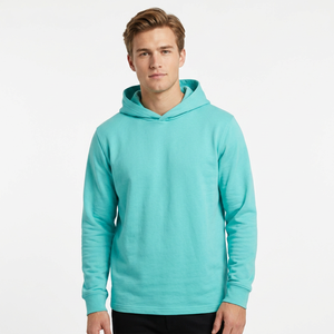 Sweat-shirt à capuche unisexe, couleur unie, tricoté, décontracté, manches longues, coupe régulière, vert menthe - Product Image 2