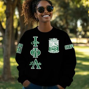 Veste universitaire noire personnalisée Iota Phi Lambda, pull tricoté de la sororité Iota Phi Lambda - Product Image 1