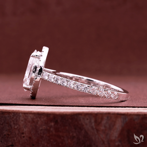 Anillo de Diamantes Ovalados con Halo, 1 Quilate, Piedra Central Cultivada en Laboratorio, Banda Delgada con Pavé, Anillo de Compromiso de Oro Blanco para Novia - Product Image 2