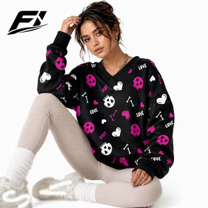 Custom Unisex V Neck Graphic <b>Sweatshirt</b> Long Sleeve Pullover <b>Heart</b> Print Casual Relaxed Fit Soft Streetwear Hoodies - Product Image 4
