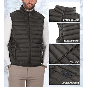 2026 Men Sleeveless Quilted Gilet Dark Grey Ultralight Packable Puffer Core <b>Warmer</b> Wholesale OEM - Product Image 4