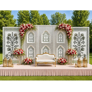 Perfect Theme <b>Mirror</b> Work Backdrop for Stage Palace Theme White Backdrop <b>Mirror</b> Wedding Stage Frames/<b>Panels</b> Mughal Style Arched - Product Image 1
