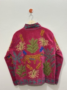 Eco-Friendly Suzani <b>Velvet</b> <b>Jacket</b> Pink <b>Velvet</b> Handmade Boho Floral Embroidery Indian Statement Breathable High <b>Women</b> Coat - Product Image 6