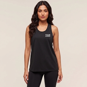 Women's Black Tank <b>Top</b> Scoop Neck Solid Breathable Polyester Sporty 100% Polyester Body fit <b>Racer</b> <b>back</b> Straight hem - Product Image 1