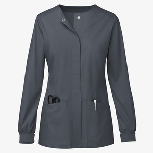 Blouse de travail hospitalière sur mesure à col boutonné sans col, manches longues, poignets tricotés, coupe ajustée – Vente en gros de blouses de travail - Product Image 5