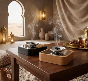 Brûleur d'encens Bakhoor moderne en bois Mabkhara avec bol en métal pour la maison, parfum Oud arabe, brûleur d'Oud arabe - Product Image 4