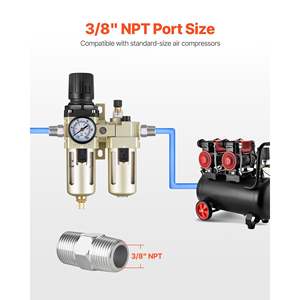 Filtre régulateur lubrificateur séparateur d'eau FRL pour compresseur d'air 3/8\" NPT, vidange semi-automatique, élément filtrant en laiton 5m, industriel - Product Image 6