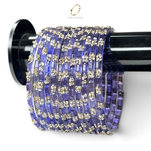 Bracelets en verre violet vibrant de style cachemire, ornés de cristaux de zircon, pour femmes, bijoux de mode indienne pour mariage, vente en gros - Product Image 1
