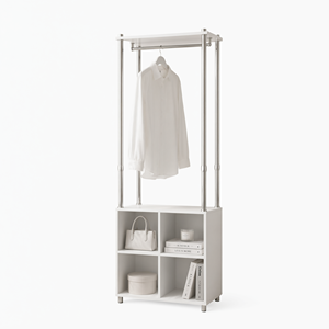 Armario Modular de Metal para Dormitorio (4 Cubos + Unidad de Colgado) Independiente, Blanco/Plateado, Estilo Minimalista - Product Image 2