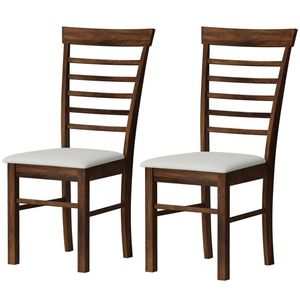 Set of Two Wooden Dining Chairs Dark Brown and Beige Kitchen Chairs - Product Image 6