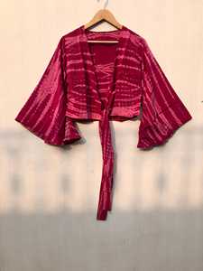 Assorted Mix Color Boho Tie-Dye Crop <b>Top</b> Recycled Silk Bell Sleeve dress Gift for her - Product Image 4