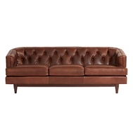 Canapé Chesterfield de style européen moderne en cuir véritable avec revêtement extensible, structure en bois massif, convertible trois places pour salon