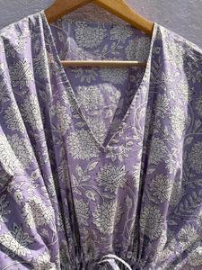 Lavender Floral Cotton <b>Kaftan</b> Dress for Women Printed Boho <b>Beach</b> Cover Regular Fit Eco-Friendly V-neck Resort Wear Summer Maxi - Product Image 4