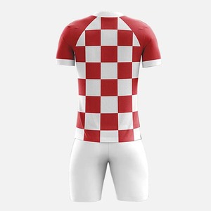 Conjunto de Camiseta de Fútbol para Hombre, Rojo y Blanco a Cuadros, Cuello en V, Manga Corta, 100% Poliéster, Transpirable, para Todas las Temporadas, Corte Regular para Adultos - Product Image 2