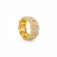 Bague de fiançailles unisexe de luxe en or massif 18 carats plaqué rhodium, sertie de pierres naturelles taillées ovales, style géométrique hip-hop, monture à griffes, type alliance éternité