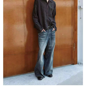 Jeans droits pour hommes de haute qualité, personnalisés, style hip-hop, respirants, effet délavé printanier avec moustaches - Product Image 5