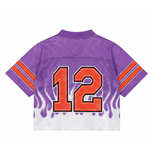 เสื้อฟุตบอลสีม่วงคอวีผ้าตาข่าย พิมพ์ลายเปลวไฟหมายเลข 12 แบบซับลิเมชั่น สำหรับผู้ใหญ่ แขนสั้น ระบายอากาศได้ดี เหมาะสำหรับเล่นกีฬา - Product Image 2