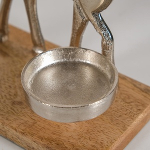 Metal Silver Finished Reindeer And Pine Tree Candle Holder On A Wooden Base Is Perfect For Festive Holiday Home Decoration - Product Image 6