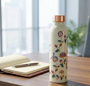 Unique Printed Copper <b>Water</b> <b>Bottle</b> Ayurveda Yoga Benefits Floral Pattern <b>1L</b> Capacity Luxury Elegant Design Copper Lid - Product Image 6