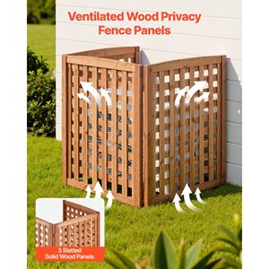 Valla de privacidad de madera maciza para exteriores de 32 x 38 pulgadas con ángulo ajustable, valla de 3 paneles para aire acondicionado, muebles de madera para exteriores - Product Image 2