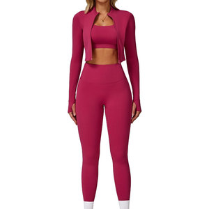 Ensemble de fitness 3 pièces sans couture de haute qualité, respirant, séchage rapide, taille élastique, meilleur matériau, vente chaude pour femmes - Product Image 1