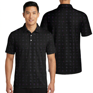 Polo à manches courtes pour homme, imprimé numérique noir, décontracté, respirant, en polyester tissé, motif design - Product Image 3