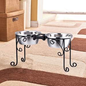 Designer Raised Pet Feeding Station with Double <b>Stainless</b> <b>Steel</b> <b>Bowls</b> and Heavy Duty Metal Stand For Cat & Dogs - Product Image 1