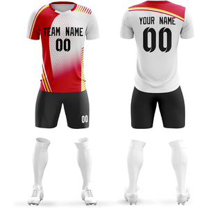 ชุดฟุตบอล เสื้อฟุตบอลแขนสั้น โพลีเอสเตอร์ 100% แห้งเร็ว ปรับแต่งสีและโลโก้ได้ - Product Image 4